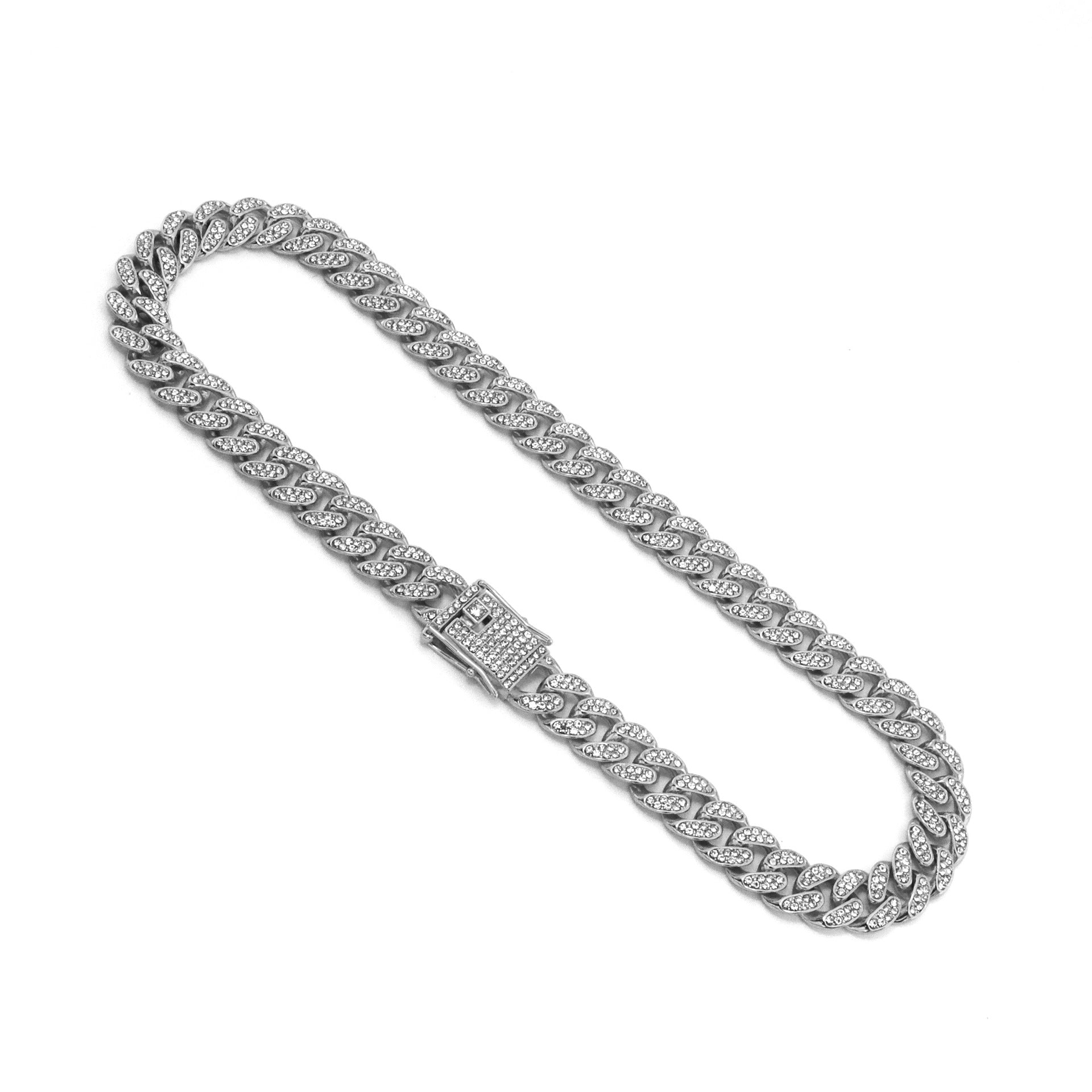 Alloy Full Diamond Cuban Oval String Necklaces