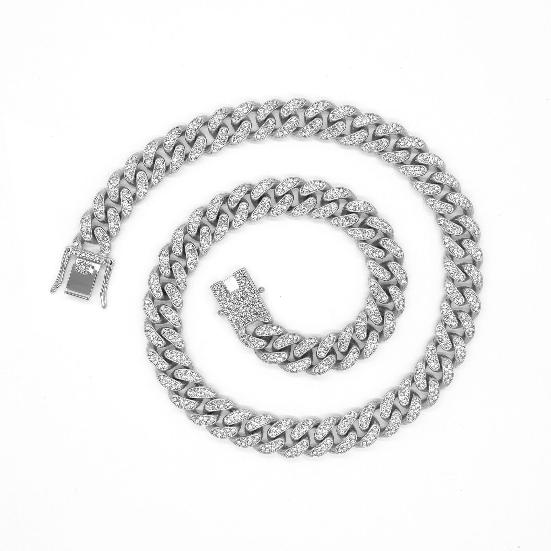 Alloy Full Diamond Cuban Oval String Necklaces