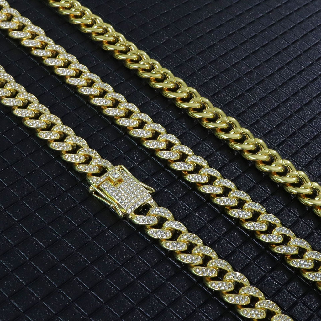 Alloy Full Diamond Cuban Oval String Necklaces