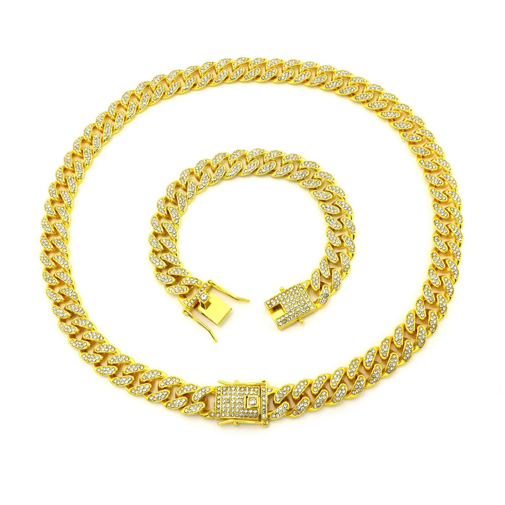 Alloy Full Diamond Cuban Oval String Necklaces