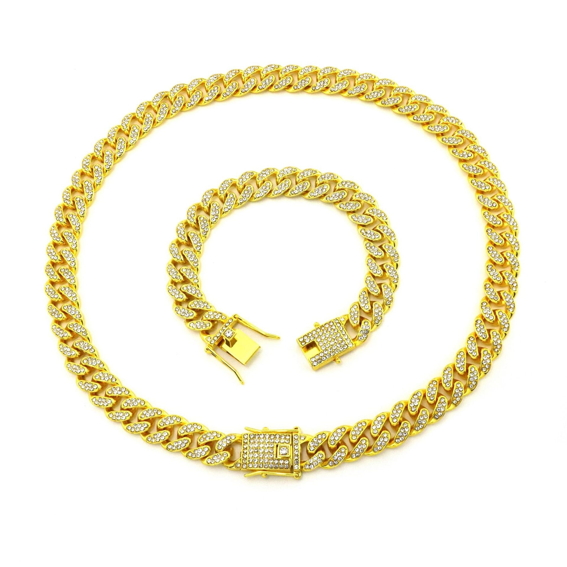 Alloy Full Diamond Cuban Oval String Necklaces