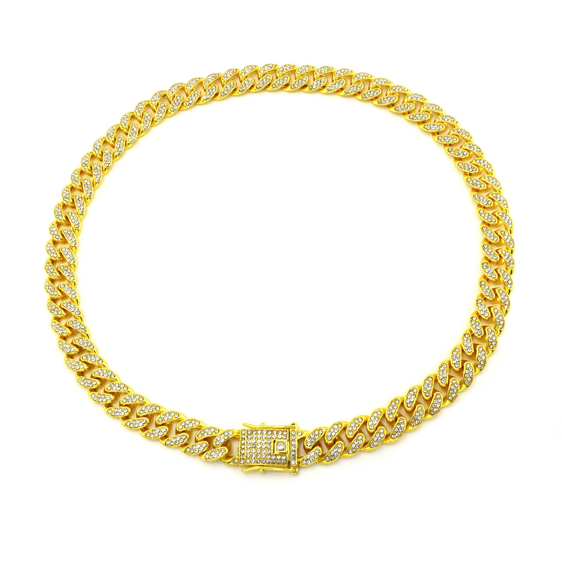 Alloy Full Diamond Cuban Oval String Necklaces