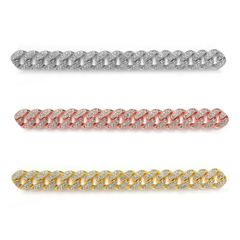 Alloy Full Diamond Cuban Oval String Necklaces