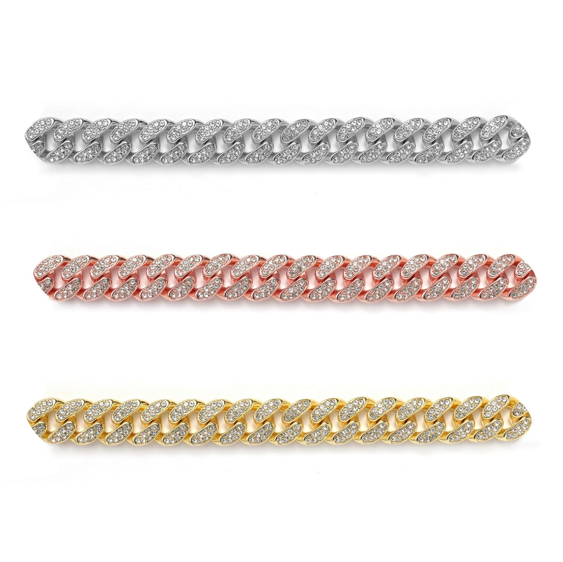 Alloy Full Diamond Cuban Oval String Necklaces